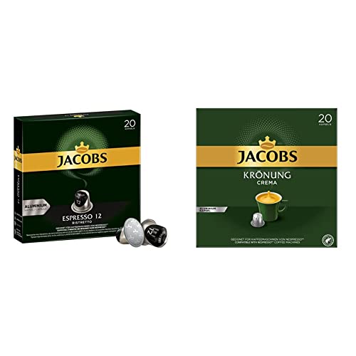 Jacobs Kaffeekapseln Espresso Ristretto, Intensität 12 von 12 & Kaffeekapseln Krönung Crema, 200 Nespresso kompatible Kapseln, 10er Pack, 10 x 20 Getränke, 1040 g von Jacobs