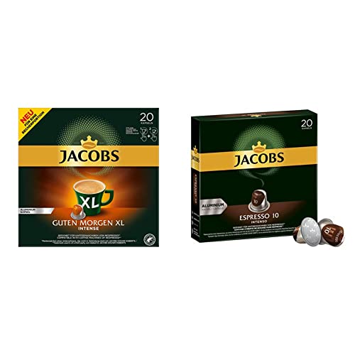 Jacobs Kaffeekapseln Guten Morgen XL Intense - 10er Pack (10 x 20 Getränke) & Kaffeekapseln Espresso Intenso, Intensität 10 von 12, 200 Nespresso®* kompatible Kapseln, 10 x 20 Getränke von Jacobs