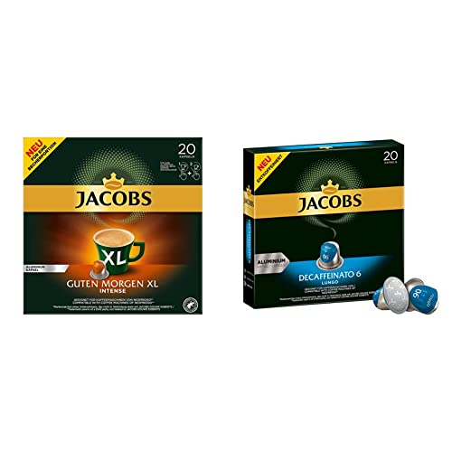 Jacobs Kaffeekapseln Guten Morgen XL Intense - 10er Pack (10 x 20 Getränke) & Kaffeekapseln Lungo Decaffeinato- Intensität 6- 200 Nespresso kompatible Kapseln, 10er Pack, 10 x 20 Getränke von Jacobs