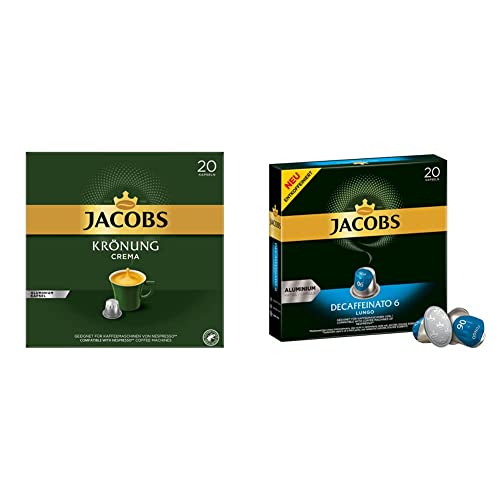 Jacobs Kaffeekapseln Krönung Crema, 10er Pack, 10 x 20 Getränke, 1040 g & Kaffeekapseln Lungo Decaffeinato- Intensität 6-200 Nespresso kompatible Kapseln, 10er Pack, 10 x 20 Getränke von Jacobs