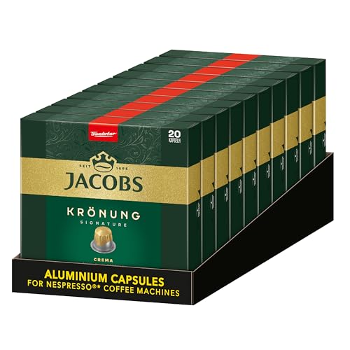 Jacobs Kaffeekapseln Krönung Crema, 200 Nespresso kompatible Kapseln, 10er Pack, 10 x 20 Getränke, 1040 g von Jacobs