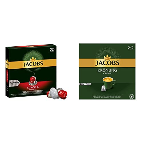 Jacobs Kaffeekapseln Lungo Classico, Intensität 6 von 12, 10 x 20 Getränke & Kaffeekapseln Krönung Crema, 200 Nespresso kompatible Kapseln, 10er Pack, 10 x 20 Getränke, 1040 g von Jacobs