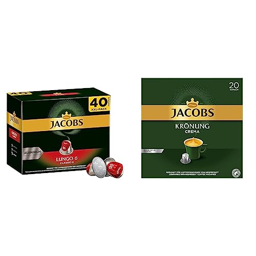 Jacobs Kaffeekapseln Lungo Classico (nur für kurze Zeit) Megapack XXL & Kaffeekapseln Krönung Crema, 200 Nespresso kompatible Kapseln, 10er Pack, 10 x 20 Getränke, 1040 g von Jacobs