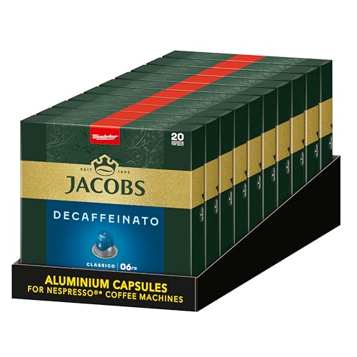 Jacobs Kaffeekapseln Lungo Decaffeinato- Intensität 6- 200 Nespresso kompatible Kapseln, 10er Pack, 10 x 20 Getränke von Jacobs