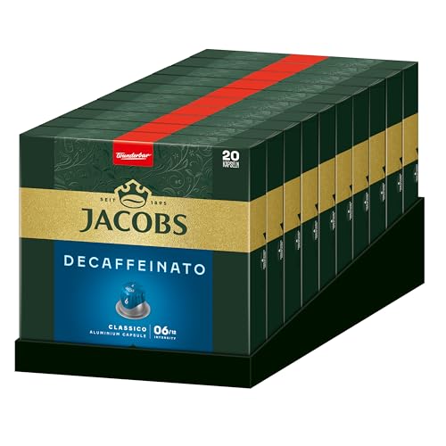 Jacobs Kaffeekapseln Lungo Decaffeinato- Intensität 6- 200 Nespresso kompatible Kapseln, 10er Pack, 10 x 20 Getränke von Jacobs