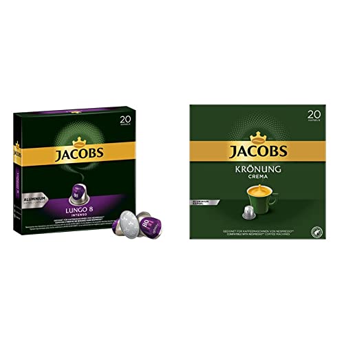Jacobs Kaffeekapseln Lungo Intenso, Intensität 8 von 12, 10 x 20 Getränke & Kaffeekapseln Krönung Crema, 200 Nespresso kompatible Kapseln, 10er Pack, 10 x 20 Getränke, 1040 g von Jacobs