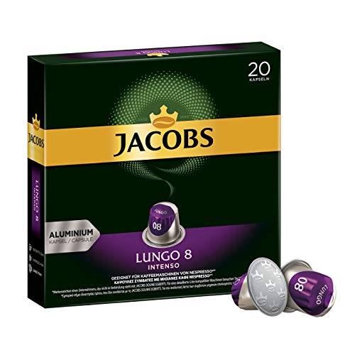 Jacobs Kaffeekapseln Lungo Intenso, Intensität 8 von 12, 20 Nespresso®* kompatible Kapseln für 20 Getränke von Jacobs