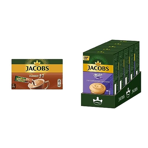 Jacobs Kaffeespezialitäten 3 in 1, 120 Sticks mit Instant Kaffee, 12 x 10 Getränke & Cappuccino Milka Kaffeespezialität, 40 Sticks mit löslichem Bohnenkaffee, 5 x 8 Getränke von Jacobs