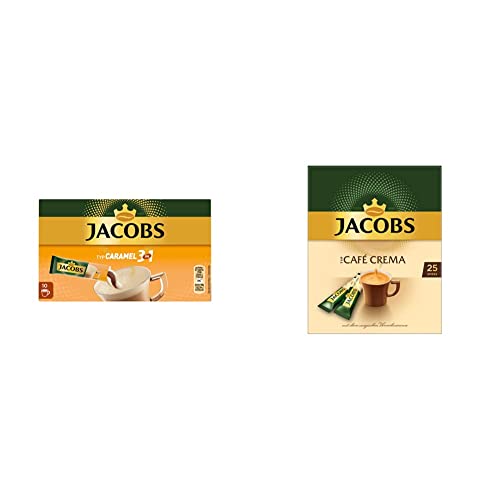 Jacobs Kaffeespezialitäten 3 in 1 Caramel, 120 Sticks mit Instant Kaffee, 12 x 10 Getränke & löslicher Kaffee Café Crema, 300 Instant Kaffee Sticks, 12er Pack, 12 x 25 Getränke von Jacobs