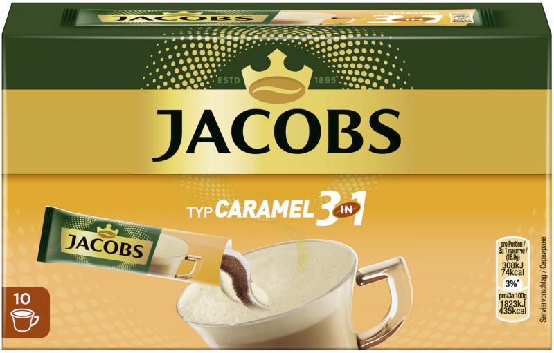 Jacobs Kaffeespezialitäten 3in1 Typ Caramel, 10 Sticks mit Instant Kaffee von Jacobs