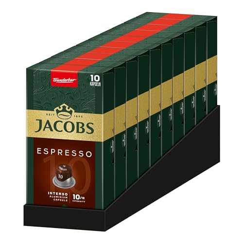 Jacobs Kapseln Espresso Intenso, Intensität 10,100 Nespresso®* kompatible Kaffeekapseln, 10er Pack, 10 x 10 Getränke von Jacobs