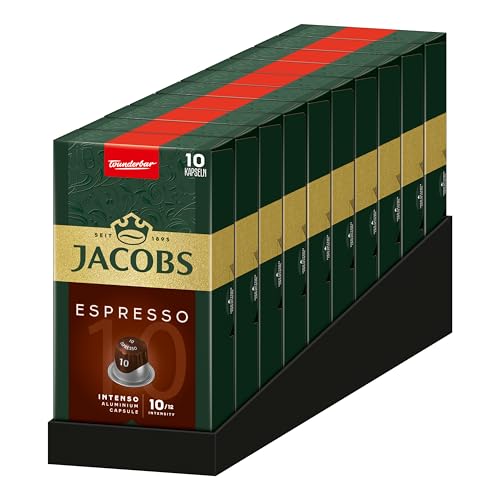 Jacobs Kapseln Espresso Intenso, Intensität 10,100 Nespresso®* kompatible Kaffeekapseln, 10er Pack, 10 x 10 Getränke von Jacobs