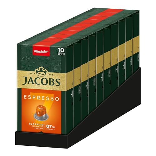 Jacobs Kapseln Espresso Classico, Intensität 7,100 Nespresso®* kompatible Kaffeekapseln, 10er Pack, 10 x 10 Getränke von Jacobs