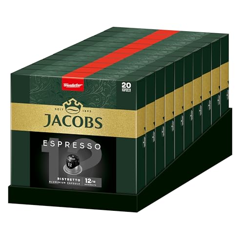 Jacobs Kaffeekapseln Espresso Ristretto, Intensität 12 von 12, 200 Nespresso®* kompatible Kapseln, 10 x 20 Getränke von Jacobs