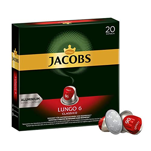 Jacobs Kaffeekapseln Lungo Classico, Intensität 6 von 12, 20 Nespresso®* kompatible Kapseln, 10 x 20 Getränke von Jacobs