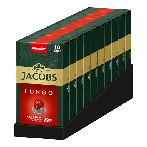 Jacobs Kapseln Lungo Classico, Intensität 6, 100 Nespresso®* kompatible Kaffeekapseln, 10er Pack, 10 x 10 Getränke von Jacobs