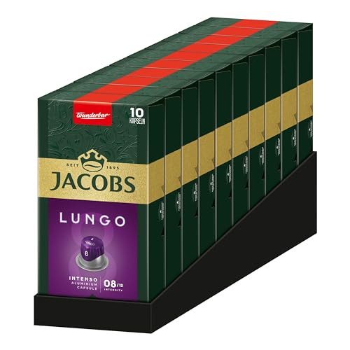 Jacobs Kapseln Lungo Intenso, Intensität 8, 100 Nespresso®* kompatible Kaffeekapseln, 10er Pack, 10 x 10 Getränke von Jacobs