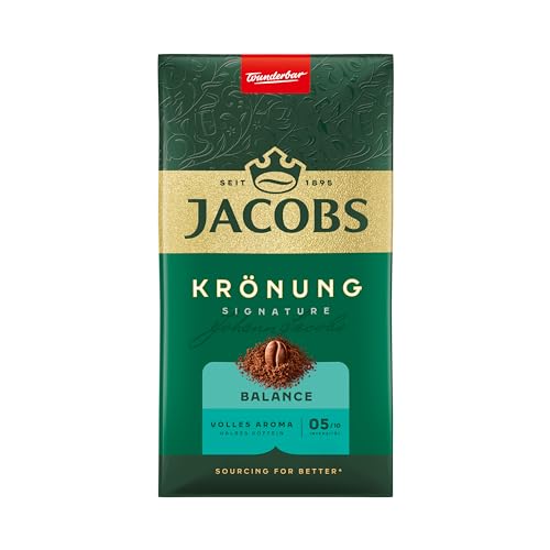 Jacobs Filterkaffee Krönung Balance, Halber Koffeingehalt, Gemahlener Kaffee, Intensität 5/10, 500g von Jacobs