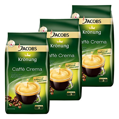Jacobs Krönung Caffè Crema, 3er Set, Röstkaffee, Kaffee, ganze Bohnen, Kaffeebohnen, 3 x 1000 g von Jacobs