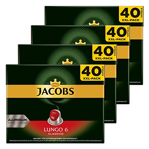 Jacobs Lungo 6 Classico, Kaffeekapseln, Nespresso Kompatibel, Kaffee, 160 Kapseln, á 5.2 g von Jacobs
