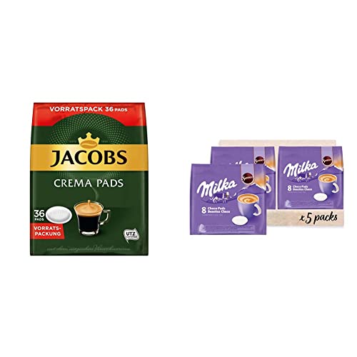 Jacobs Pads Crema Classic, 180 Senseo kompatible Kaffeepads UTZ-zertifiziert, 5er Vorteilspack, 5 x 36 Getränke & Senseo Milka Kakao Pads, 40 Senseo kompatible Pads, 5er Pack, 5 x 8 Getränke, 560 g von Jacobs