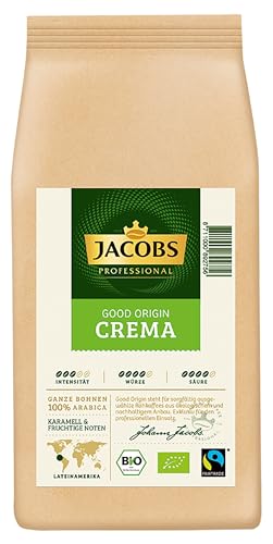 Jacobs Professional Good Origin Cafe Crema, 1kg Bohnenkaffee, ganze Bohne, 100% Fairtrade und Bio-zertifiziert von Jacobs