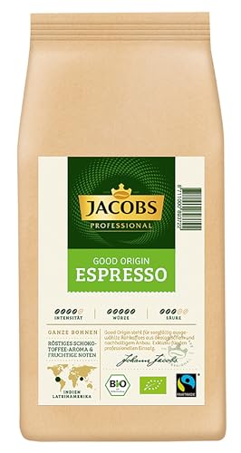 Jacobs Professional Good Origin Espresso, 1kg Bohnenkaffee, ganze Bohne, 100% Fairtrade und Bio-zertifiziert von Jacobs