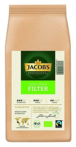 Jacobs Professional Good Origin Filterkaffee, 1kg gemahlener Kaffee, 100% Fairtrade und Bio-zertifiziert, Bio-Kaffee aus nachhaltigem Anbau von Jacobs