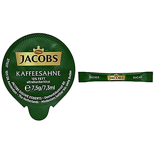 Jacobs Professional Servicepack Kaffeesahne, Großpackung mit 240 Portionsdosen zu je 7,5g/7,3ml Kondensmilch (10% Fett), Zuckersticks, 900 x Portionssticks mit je 4g Zucker von Jacobs