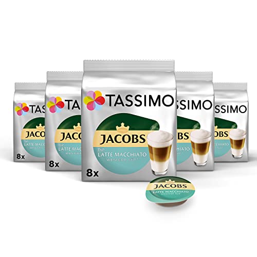 Tassimo Kapseln Jacobs Typ Latte Macchiato Weniger Süß, 40 Kaffeekapseln, 5er Pack, 5 x 8 Getränke von Tassimo