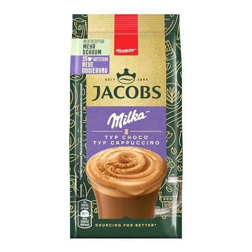 Jacobs Typ Cappuccino Choco Milka, Getränkepulver mit löslichem Bohnenkaffee, Hergestellt in Deutschland, Instant Kaffee, für 25 Getränke, 400 g Jacobs Typ Cappuccino Choco Milka, Getränkepulver mit löslichem Bohnenkaffee, Hergestellt in Deutschland, Instant Kaffee, für 25 Getränke, 400 g von Jacobs