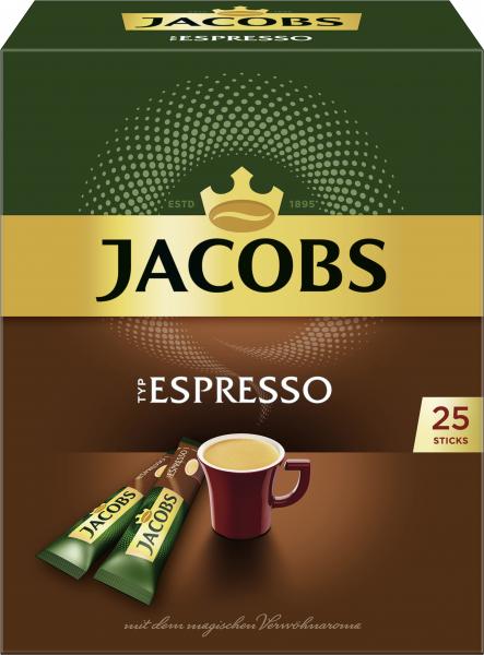 Jacobs löslicher Kaffee Espresso, 25 Instant Kaffee Sticks von Jacobs