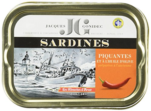 Jacques Gonidec Pikante Sardinen in Olivenöl mit Piment, 2er Pack (2 x 115 g) von Jacques Gonidec