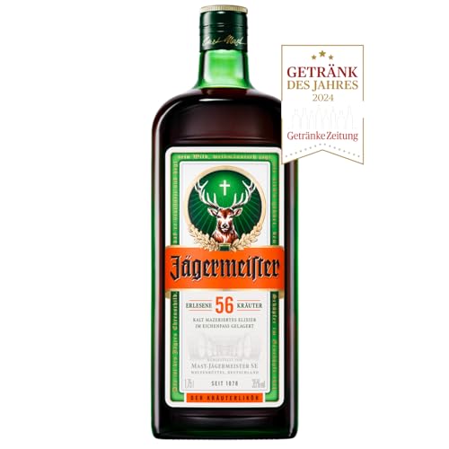 Jägermeister – 1 x 1,75l Premium Kräuterlikör 35% Vol. - Integrierte Ausschankhilfe für den perfekten Shot – 56 erlesene Kräuter – Im Eichenfass gelagert – Das Original aus Wolfenbüttel von Jägermeister