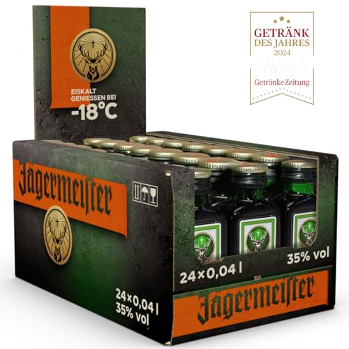 Jägermeister – 24 x 0,04l Premium Kräuterlikör Shots 35% Vol. als Party Geschenk – Aus 56 erlesenen Kräuter – Im Eichenfass gelagert – Das Original aus Wolfenbüttel von Jägermeister