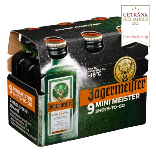 Jägermeister – 9 x 0,02 l Mini Meister Shots Premium Kräuterlikör 35% Vol. – 56 erlesene Kräuter – Kalt mazeriertes Elixier – Im Eichenfass gelagert – Das Original aus Wolfenbüttel Jägermeister – 9 x 0,02 l Mini Meister Shots Premium Kräuterlikör 35% Vol. – 56 erlesene Kräuter – Kalt mazeriertes Elixier – Im Eichenfass gelagert – Das Original aus Wolfenbüttel von Jägermeister