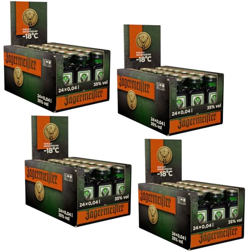 Jägermeister – 96 x 0,04l Premium Kräuterlikör Shots 35% Vol. als Party Geschenk – Aus 56 erlesenen Kräuter – Im Eichenfass gelagert – Das Original aus Wolfenbüttel Jägermeister – 96 x 0,04l Premium Kräuterlikör Shots 35% Vol. als Party Geschenk – Aus 56 erlesenen Kräuter – Im Eichenfass gelagert – Das Original aus Wolfenbüttel von Jägermeister