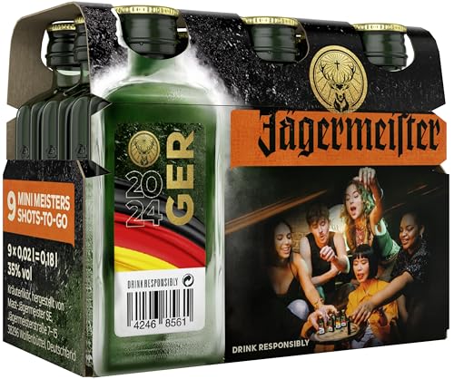 Jägermeister EM-Edition - 9 x 0,02l Mini Meister Shots Premium Kräuterlikör 35% Vol. beklebt mit einem Länder EM-Etikett - Das Original aus Wolfenbüttel von Jägermeister