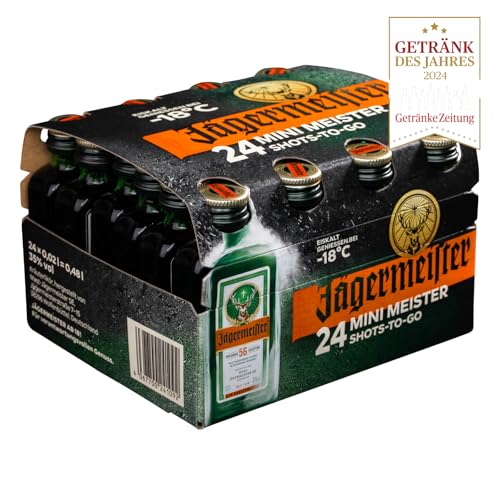 Jägermeister – 24 x 0,02l Premium Kräuterlikör Shots 35% Vol. als Party Geschenk – Aus 56 erlesenen Kräuter – Im Eichenfass gelagert – Das Original aus Wolfenbüttel von Jägermeister