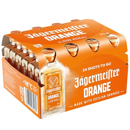 Jägermeister ORANGE – 24 x 0,02l Premium Kräuterlikör Shots 33% Vol. – Fruchtig-frisch mit Citrusöl-Extrakt aus sonnengereiften sizilianischen Orangen – 56 erlesene Kräuter von Jägermeister