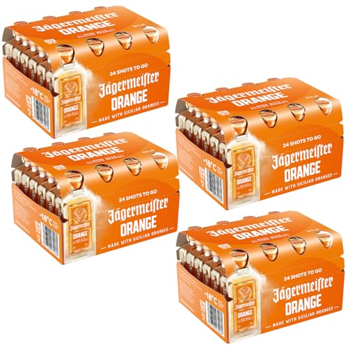 Jägermeister ORANGE – 96 x 0,02l Premium Kräuterlikör Shots 33% Vol. – Fruchtig-frisch mit Citrusöl-Extrakt aus sonnengereiften sizilianischen Orangen – 56 erlesene Kräuter Jägermeister ORANGE – 96 x 0,02l Premium Kräuterlikör Shots 33% Vol. – Fruchtig-frisch mit Citrusöl-Extrakt aus sonnengereiften sizilianischen Orangen – 56 erlesene Kräuter von Jägermeister