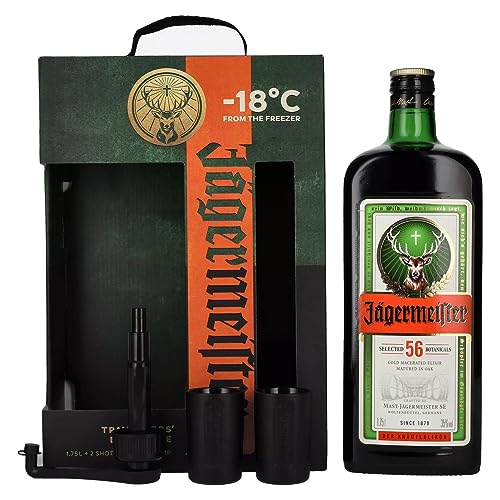 Jägermeister TRAVELLERS' EXCLUSIVE 35% Vol. 1,75l in Geschenkbox mit 2 Shotgläsern und Dosierpumpe von Jägermeister
