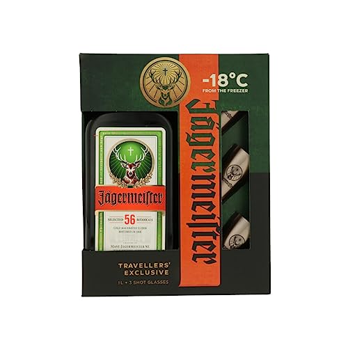 Jägermeister TRAVELLERS' EXCLUSIVE 35% Vol. 1l in Geschenkbox mit 3 Metal Shot Cups von Jägermeister