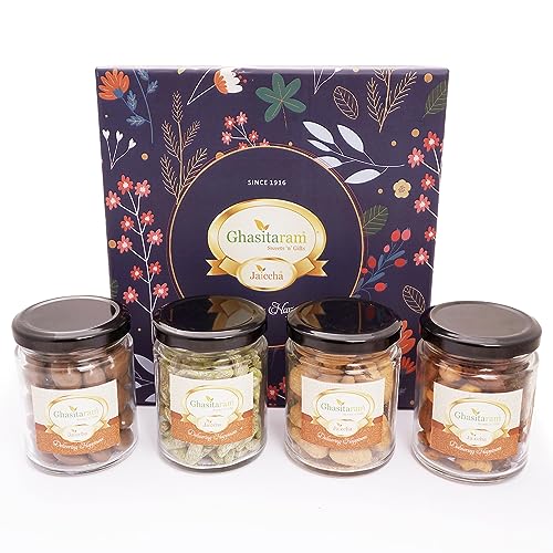 Ghasitaram Gifts Jaiccha - Ghasitaram Hamper Box of 4 Assorted Dryfruit Jars von Jaiccha
