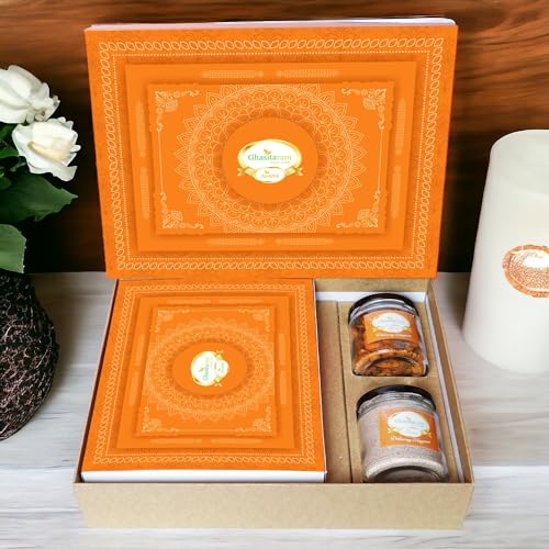 Ghasitaram Gifts Jaiccha Holi- Sweets/Holi Hampers/Thandai Ghasitaram Orange Hamper Box with Gujiyas, Thandai and Mixed Nuts Jars Ghasitaram Gifts Jaiccha Holi- Sweets/Holi Hampers/Thandai Ghasitaram Orange Hamper Box with Gujiyas, Thandai and Mixed Nuts Jars von Jaiccha
