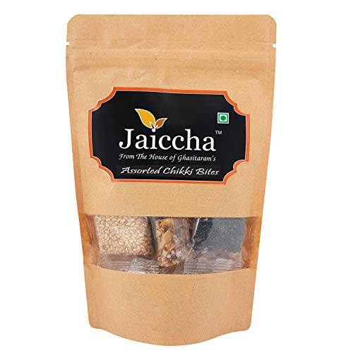 Ghasitaram Gifts Jaiccha Lohri Sweets Assorted Chikki Bites in Brown Paper Pouch 200 GMS von Jaiccha