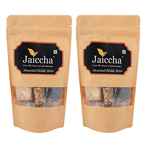 Ghasitaram Gifts Jaiccha Lohri Sweets Assorted Chikki Bites in Brown Paper Pouch 400 GMS von Jaiccha