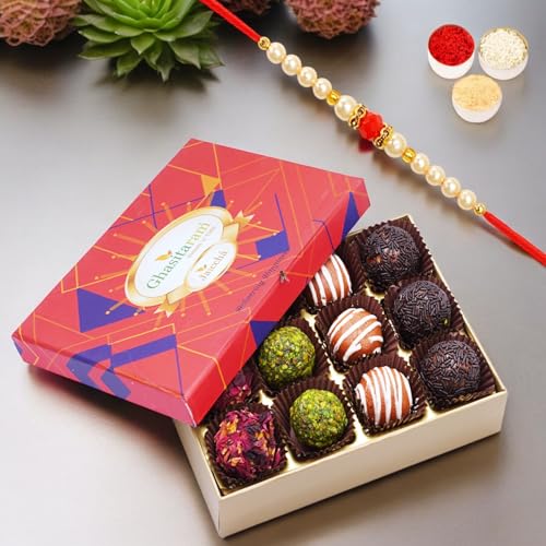 Ghasitaram Gifts Jaiccha Rakhi Gifts for Brothers Assorted Fancy Dryfruit Laddoos 12 pcs in Premium Box with Pearl Beads Rakhi Ghasitaram Gifts Jaiccha Rakhi Gifts for Brothers Assorted Fancy Dryfruit Laddoos 12 pcs in Premium Box with Pearl Beads Rakhi von Jaiccha