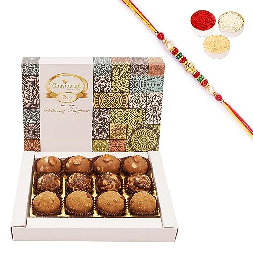 Ghasitaram Gifts Jaiccha Rakhi Gifts for Brothers - Assorted laddoos Box 12 Pcs with Pearl Beads Rakhi Ghasitaram Gifts Jaiccha Rakhi Gifts for Brothers - Assorted laddoos Box 12 Pcs with Pearl Beads Rakhi von Jaiccha