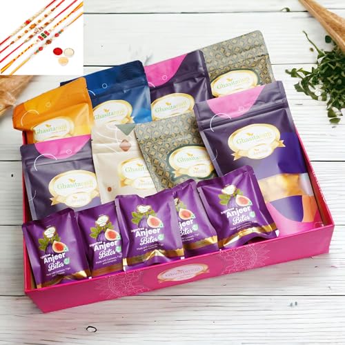 Ghasitaram Gifts Jaiccha Rakhi Gifts for Brothers-Big Hamper Basket of 8 Roasted Namkeens and Sugarfree Bites with 5 rakhis Ghasitaram Gifts Jaiccha Rakhi Gifts for Brothers-Big Hamper Basket of 8 Roasted Namkeens and Sugarfree Bites with 5 rakhis von Jaiccha